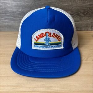 VINTAGE Land O Lakes Hat Cap Snap Back Trucker Mesh Embroidered Mens 80s